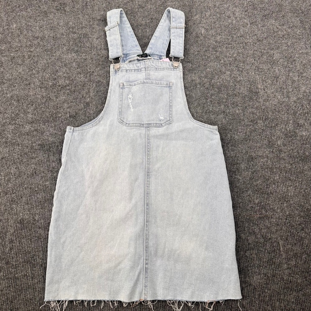 Wild Fable Overall Dress Women XS Distressed Raw Hem Light Blue Denim Y2K Casual